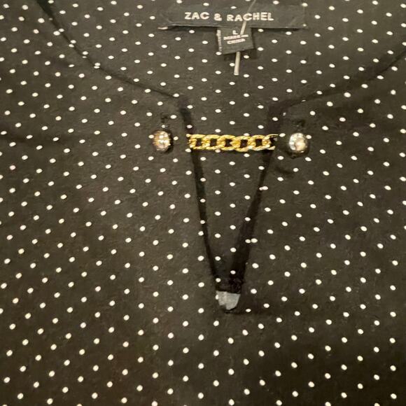 Zac & Rachel women's blouse Large shark tail black and white polka dot L/S - Picture 9 of 15